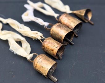 Gold Bells Set of Old World Style Bells Brass Holiday Bell Set Ornaments for Christmas Tree Vintage Style Holiday Decor