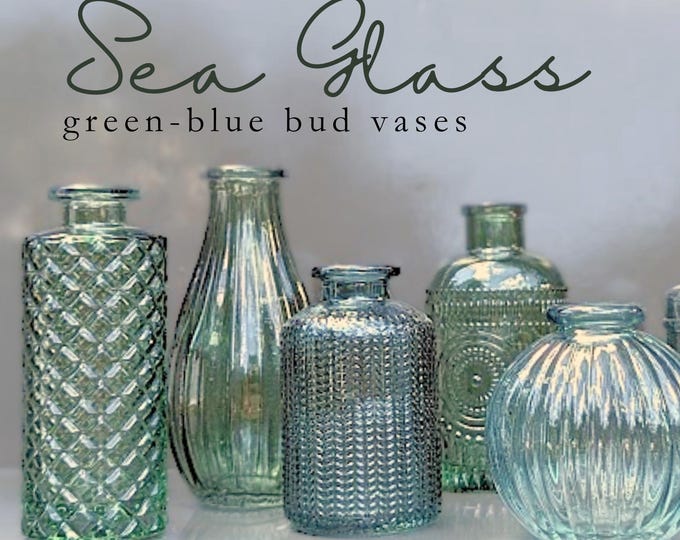 Sea Glass Bud Vase, Vintage Style Bottles, Spring Decor