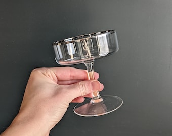 Set of Vintage Coupe Cocktail Glasses with Silver Rims Trio of Dorthy Thorpe Style MCM Wine Glass Set Barware Gifts for Wedding Couples Gift