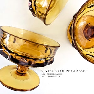 Vintage Glassware Set Amber Coupe Glasses Antique Goblets Depression Glass Holiday Hosting Table Decor Gold Holiday Decor Table Top Setting