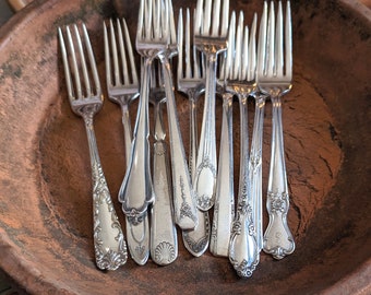 Dinner Forks Mismatched Set Antique Silver Plate Vintage Flatware Mix and Match Silverplate Forks Silverware Sets for Large Events Table Top