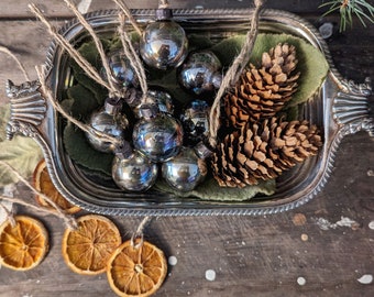 Mini Glass Mercury Ornament Balls Set of Vintage Style Silver Mirror Distressed Tree Ornaments Holiday Vase Filler Centerpiece Bowl