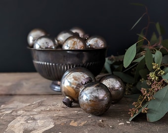 Mercury Glass Ornament Balls Vintage Style Silver Mirror Distressed Tree Ornaments