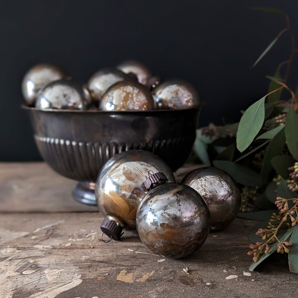 Mercury Glass Ornament Balls Vintage Style Silver Mirror Distressed Tree Ornaments