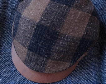 The MOTO-CAP - 1920s-Pattern Slimline Flat Cap in Vintage Chocolate Plaid Wool and Horsehide Visor - Made to Order