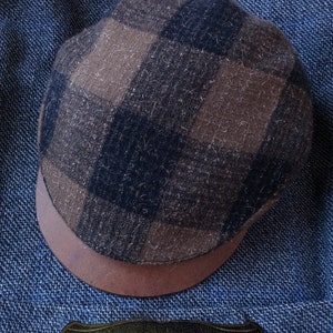 The MOTO-CAP 1920s-Pattern Slimline Flat Cap in Vintage Chocolate Plaid Wool and Horsehide Visor Made to Order image 1