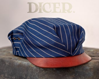 The DICER Pleated Worker's Cap in Wabash Stripe Workwear Cotton and Vintage Check Cotton Liner - Made to Order