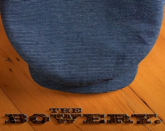 The BOWERY - Bespoke 1920s Workwear 3 Piece Crown Flat Cap in Railway Stripe Cotton Denim  - Made to Order