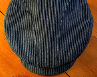 THE AERO-CLUB Casquette - 1920s-Pattern Pintuck-Accented Novelty Flat Cap in Striped Workwear Denim - Made to Order