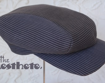 The AESTHETE - 1920s-1930s-Inspired 3 Panel Flat Cap in Vintage French Workwear Cotton - Made to Order