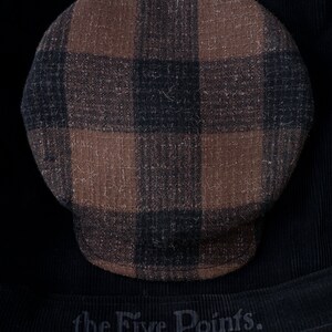 The FIVE POINTS 1910s-Pattern Flat Cap in Vintage Chocolate Plaid Tweed and Vintage French Workwear Cotton Liner Made to Order image 2