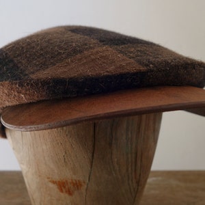 The MOTO-CAP 1920s-Pattern Slimline Flat Cap in Vintage Chocolate Plaid Wool and Horsehide Visor Made to Order image 5