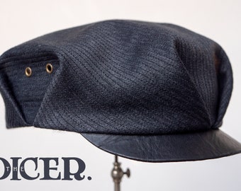 The DICER Pleated Worker's Cap in 1940s French Bedford Cord Workwear Cotton, Horsehide Peak, 1930s French Cotton Liner - Made to Order