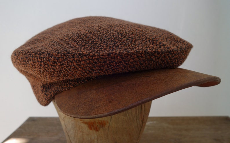 The MOTO-CAP 1920s-Pattern Slimline Flat Cap in Vintage Heavyweight Nubbly Wool and Horsehide Visor Made to Order image 5