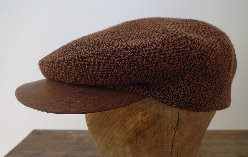 The MOTO-CAP 1920s-Pattern Slimline Flat Cap in Vintage Heavyweight Nubbly Wool and Horsehide Visor Made to Order image 7