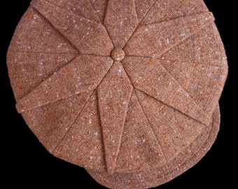 L'Étoile (The Star) - Novelty 1922 Pleated Fancy 6/3 Cap in Vintage Ginger Flecked Wool Tweed - Made to Order