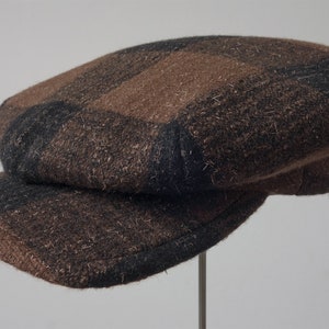 The FIVE POINTS 1910s-Pattern Flat Cap in Vintage Chocolate Plaid Tweed and Vintage French Workwear Cotton Liner Made to Order image 6