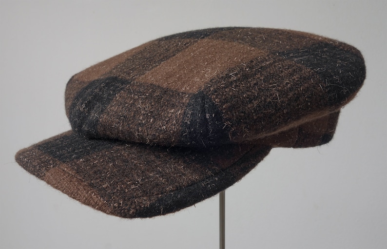 The FIVE POINTS 1910s-Pattern Flat Cap in Vintage Chocolate Plaid Tweed and Vintage French Workwear Cotton Liner Made to Order image 6