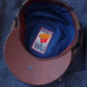 The MOTO-CAP 1920s-Pattern Slimline Flat Cap in Vintage Chocolate Plaid Wool and Horsehide Visor Made to Order image 2