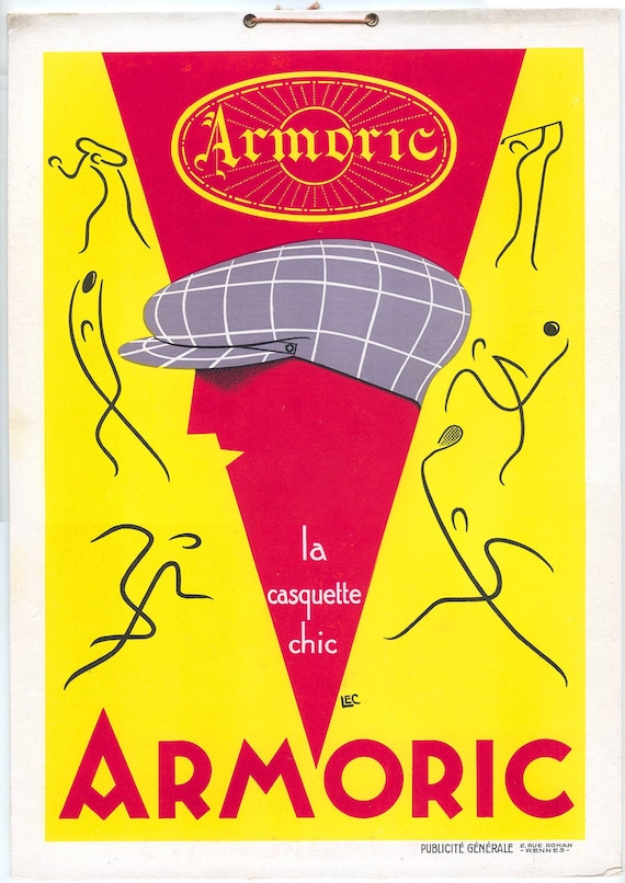 ORIGINAL 1920s Art Deco French Cap Casquette Armoric Advertisement Poster - NOS (New Old Stock) - Rare!