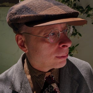 The MOTO-CAP 1920s-Pattern Slimline Flat Cap in Vintage Chocolate Plaid Wool and Horsehide Visor Made to Order image 7