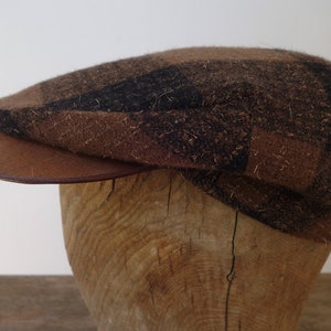 The MOTO-CAP 1920s-Pattern Slimline Flat Cap in Vintage Chocolate Plaid Wool and Horsehide Visor Made to Order image 4