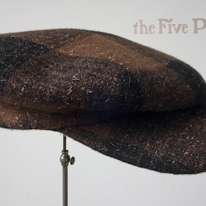 The FIVE POINTS 1910s-Pattern Flat Cap in Vintage Chocolate Plaid Tweed and Vintage French Workwear Cotton Liner Made to Order image 1