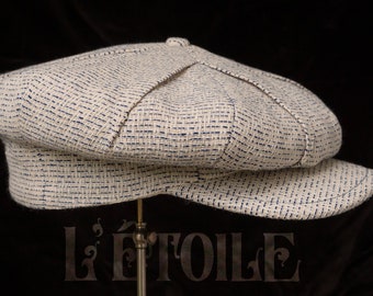 L'Étoile (The Star) - Novelty 1922 Pleated Fancy 6/3 Cap in Homespun Thai Cotton/Linen - Size 7 1/4" (58+)