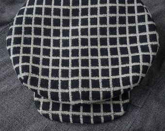 THE BROADWAY - 1910s-Inspired 11.5" Diameter Flat Cap in Vintage Black/Cream Check Wool - Made to Order