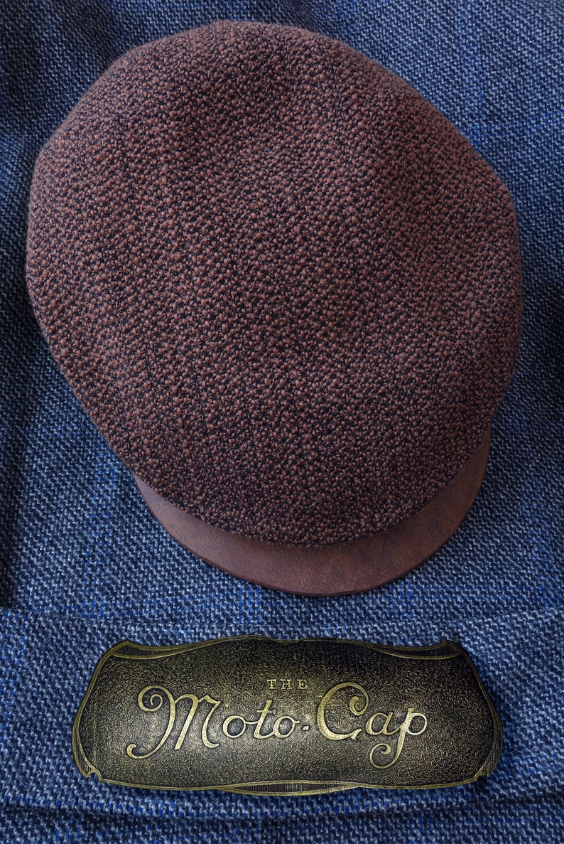 The MOTO-CAP 1920s-Pattern Slimline Flat Cap in Vintage Heavyweight Nubbly Wool and Horsehide Visor Made to Order image 2