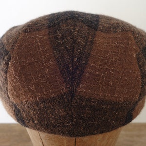 The MOTO-CAP 1920s-Pattern Slimline Flat Cap in Vintage Chocolate Plaid Wool and Horsehide Visor Made to Order image 6