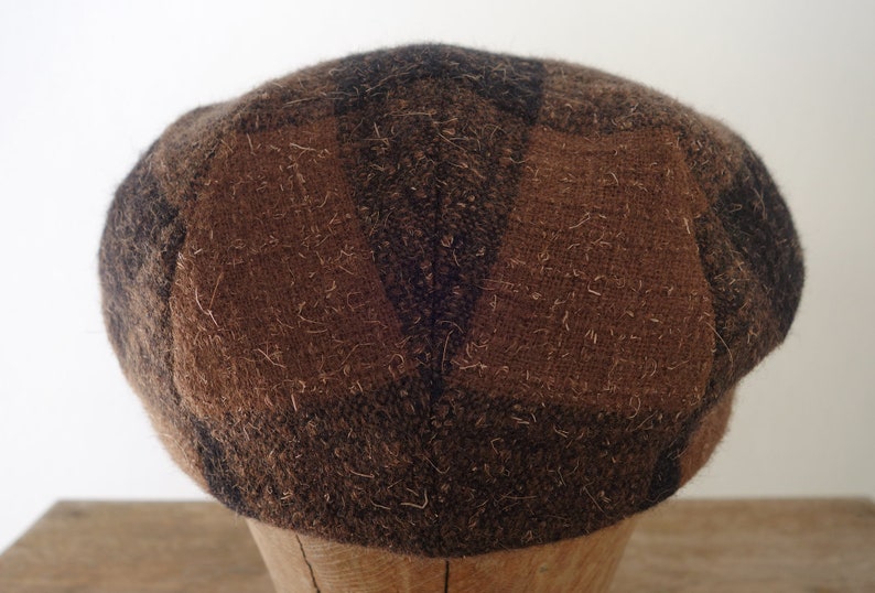 The MOTO-CAP 1920s-Pattern Slimline Flat Cap in Vintage Chocolate Plaid Wool and Horsehide Visor Made to Order image 6