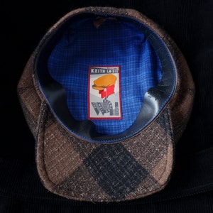The FIVE POINTS 1910s-Pattern Flat Cap in Vintage Chocolate Plaid Tweed and Vintage French Workwear Cotton Liner Made to Order image 3
