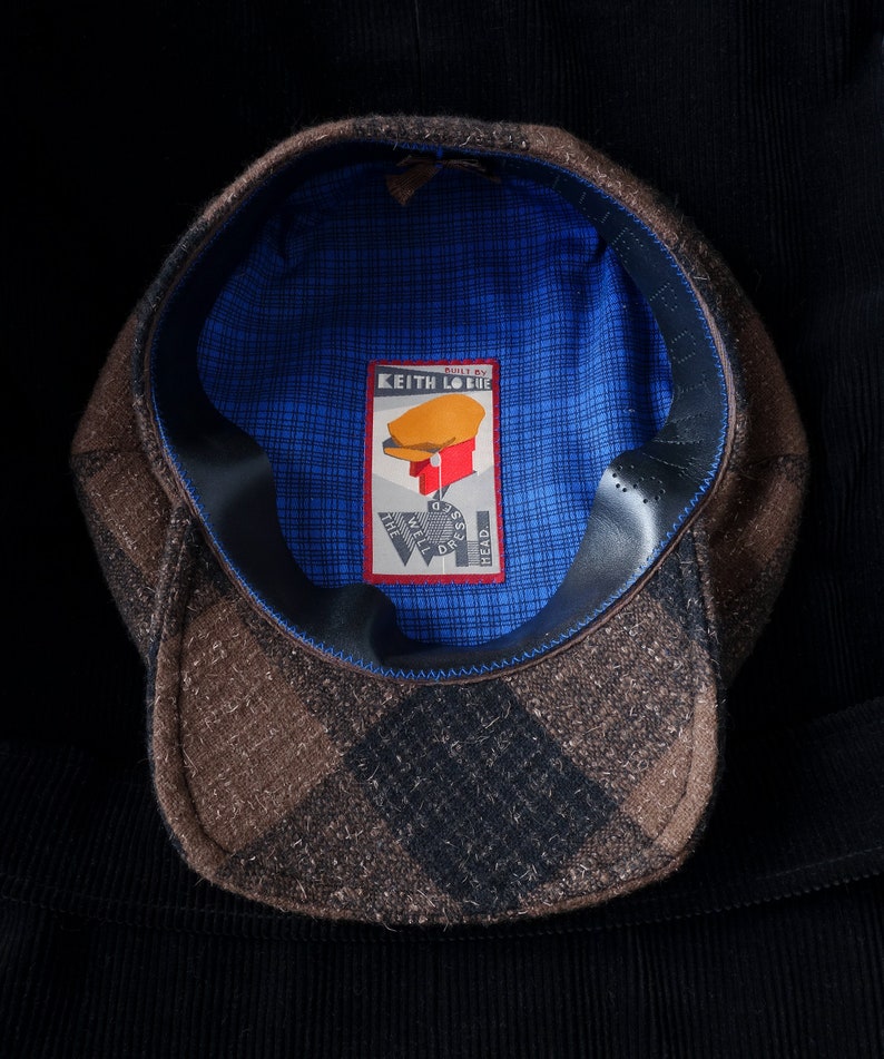 The FIVE POINTS 1910s-Pattern Flat Cap in Vintage Chocolate Plaid Tweed and Vintage French Workwear Cotton Liner Made to Order image 3