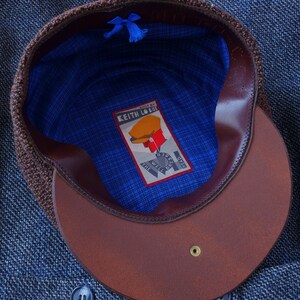 The MOTO-CAP 1920s-Pattern Slimline Flat Cap in Vintage Heavyweight Nubbly Wool and Horsehide Visor Made to Order image 3