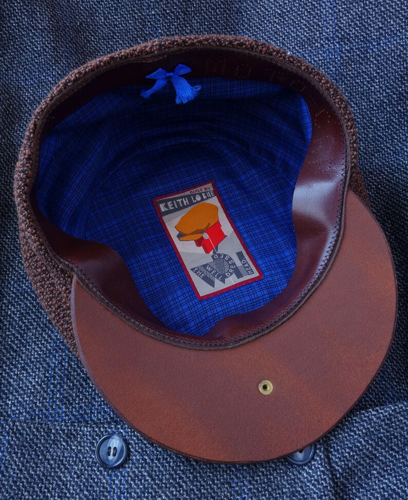 The MOTO-CAP 1920s-Pattern Slimline Flat Cap in Vintage Heavyweight Nubbly Wool and Horsehide Visor Made to Order image 3