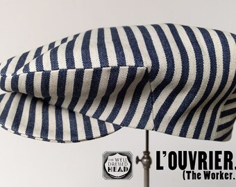 L'ouvrier (The Worker) - 1930s-pattern French Workwear Indigo Stripe Denim Flat Cap - Made to Order