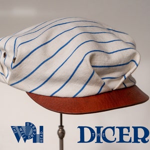 The DICER Pleated Worker's Cap in Genuine 1940s French Loomed Cotton, Horsehide Peak and Wabash-Stripe Liner - Made to Order