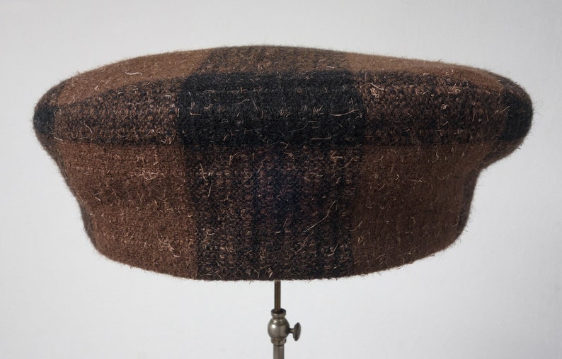 The FIVE POINTS 1910s-Pattern Flat Cap in Vintage Chocolate Plaid Tweed and Vintage French Workwear Cotton Liner Made to Order image 7