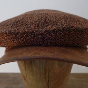 The MOTO-CAP 1920s-Pattern Slimline Flat Cap in Vintage Heavyweight Nubbly Wool and Horsehide Visor Made to Order image 6