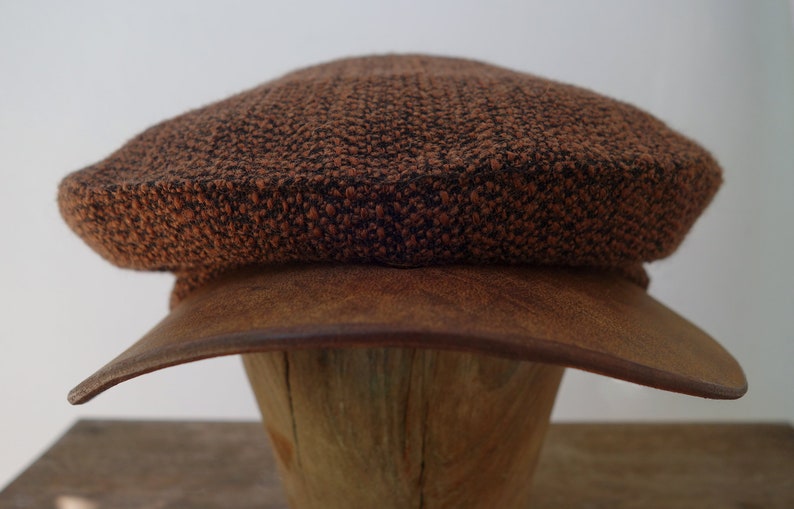 The MOTO-CAP 1920s-Pattern Slimline Flat Cap in Vintage Heavyweight Nubbly Wool and Horsehide Visor Made to Order image 6