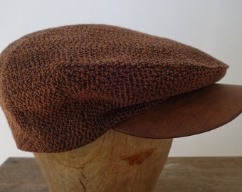 The MOTO-CAP - 1920s-Pattern Slimline Flat Cap in Vintage Heavyweight Nubbly Wool and Horsehide Visor - Made to Order