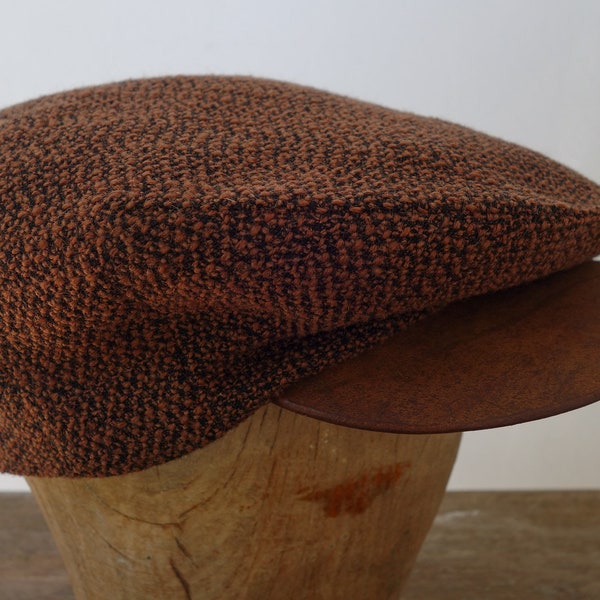 The MOTO-CAP - 1920s-Pattern Slimline Flat Cap in Vintage Heavyweight Nubbly Wool and Horsehide Visor - Made to Order