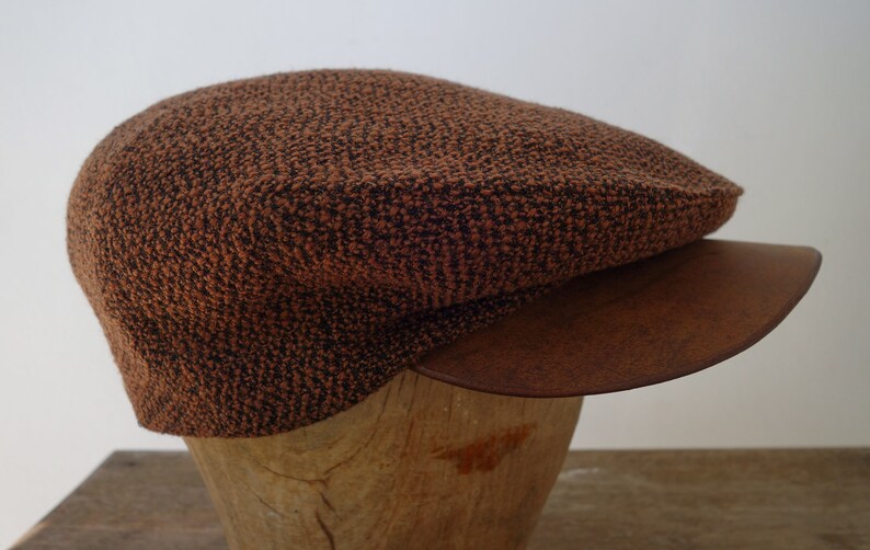 The MOTO-CAP 1920s-Pattern Slimline Flat Cap in Vintage Heavyweight Nubbly Wool and Horsehide Visor Made to Order image 1