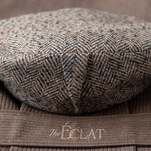 THE ÉCLAT - 1910s-Inspired 11.5&quot; Diameter Fancy Pleated Flat Cap in Vintage Herringbone Tweed - Made to Order