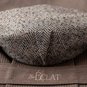 THE ÉCLAT - 1910s-Inspired 11.5" Diameter Fancy Pleated Flat Cap in Vintage Herringbone Tweed - Made to Order