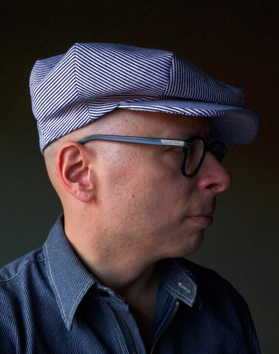 L ARONDE the Dove Bespoke 1920 s French Style Casquette Flat Cap in Hickory Stripe Railroad Denim Made to Order Etsy UK