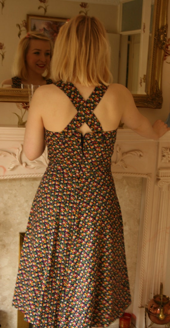 1940's Vintage Navy Floral Print Summer Dress with