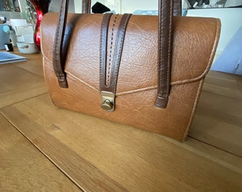 1960s Vintage Tan Brown Leather Handbag - Weymouth American