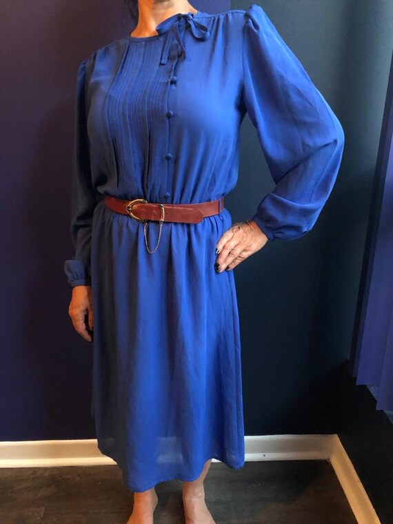 80's Vintage Secretary style Cobalt Blue Dress si… - image 3